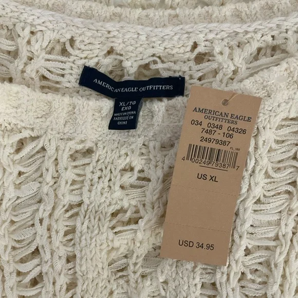 American Eagle Easy Open Stitch Weave Cream Sleeveless Knit Tank Top’ Sz XL NWTs - Picture 3 of 16